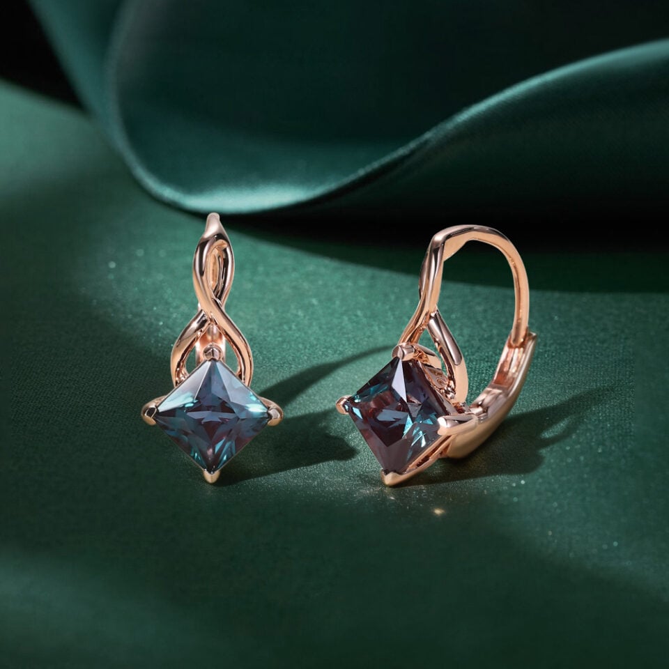 Princess Cut Alexandrite Infinity Leverback Earrings