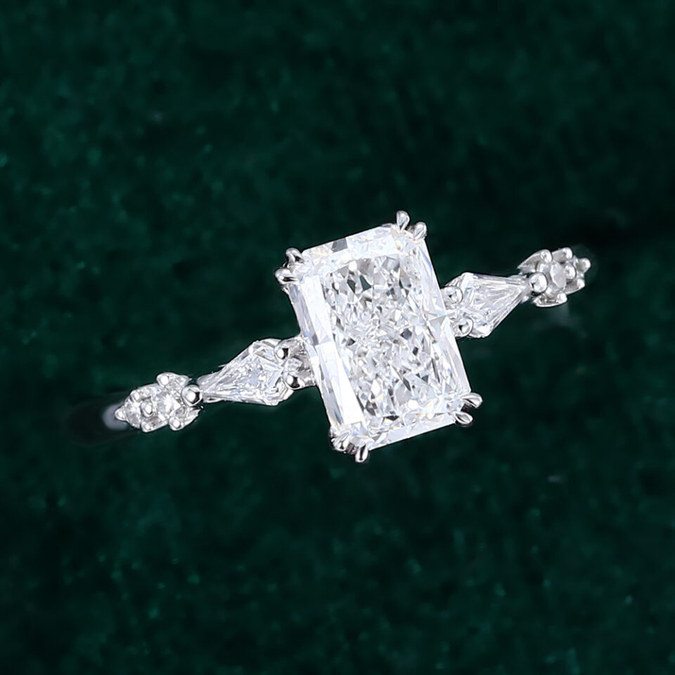 Radiant Cut Lab Diamond Engagement Ring with Trio Side Stones (15)