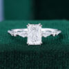 Radiant cut lab diamond engagement ring with trio side stones