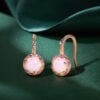 Round Cut Pink Opal Leaf Dangle Earrings