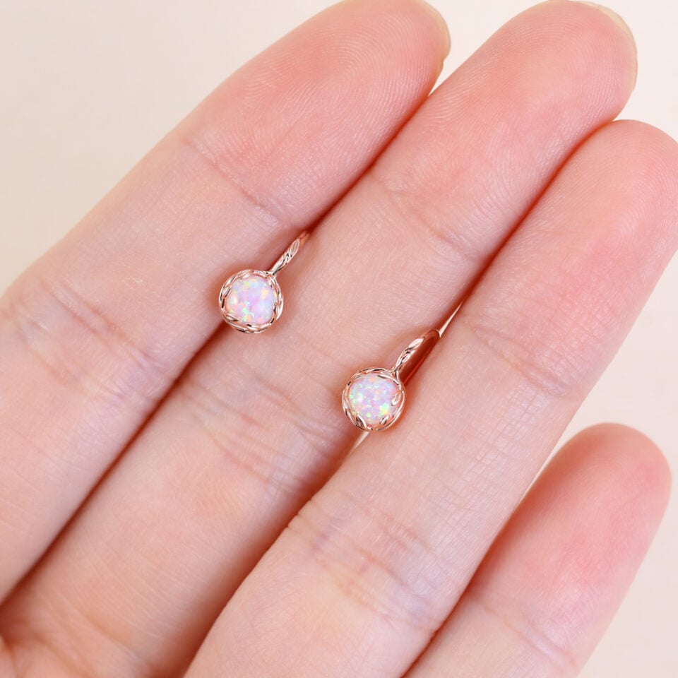 Round Cut Pink Opal Leaf Dangle Earring For Women (2)