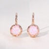 Round Cut Pink Opal Leaf Dangle Earring For Women