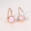 Round Cut Pink Opal Leaf Dangle Earring For Women