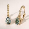 Twisted Design Pear Cut Moss Agate Huggie Hoop Earrings