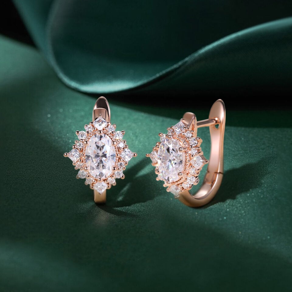 Vintage Oval Cut Moissanite Halo Huggie Hoop Earrings with Milgrain Accents