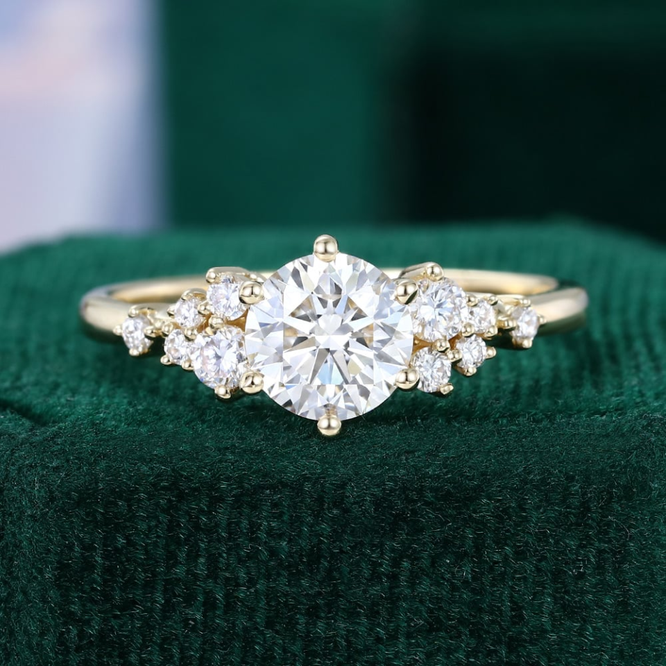 round cut lab diamond cluster engagement ring
