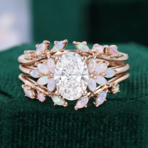 oval cut lab diamond engagement ring with opal