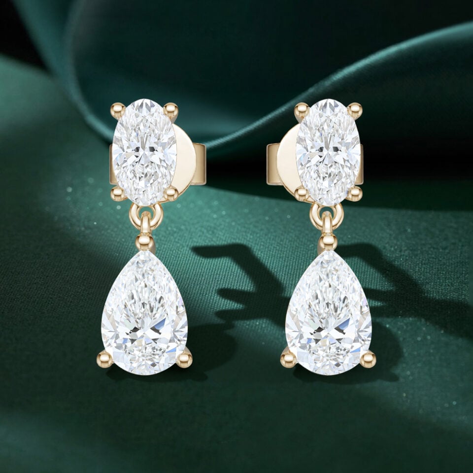 Pear & Oval Cut Lab Diamond Duo Drop Earring