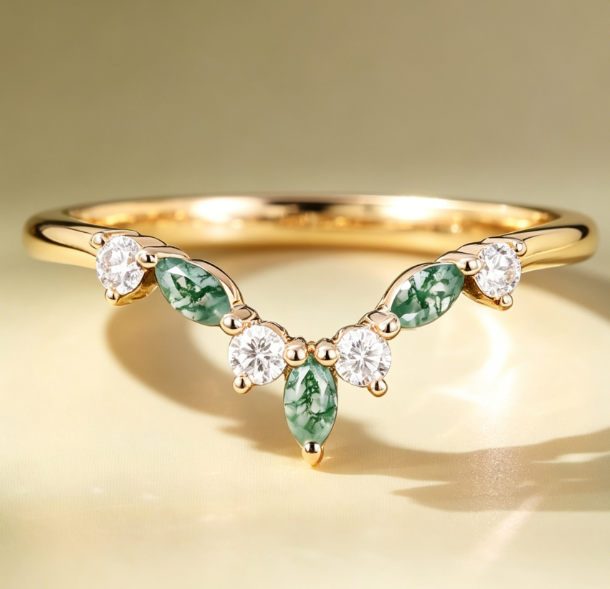 moss agate wedding bands