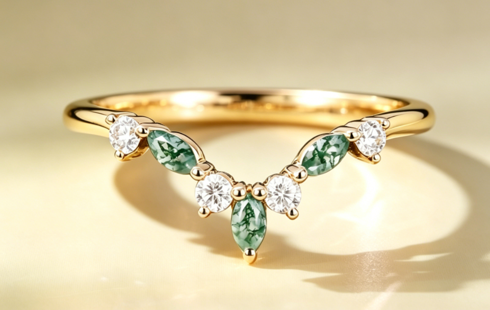 moss agate wedding bands