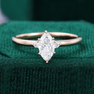 lab diamond marquise cut three stone ring
