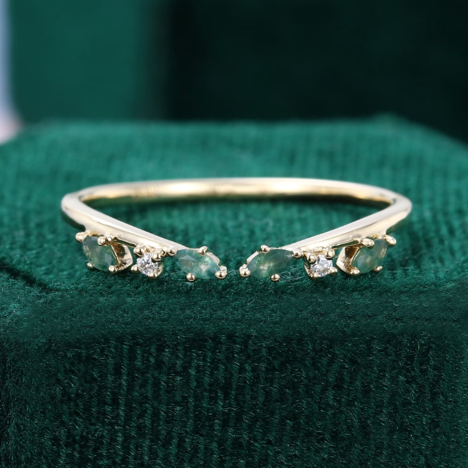 marquise cut moss agate wedding band