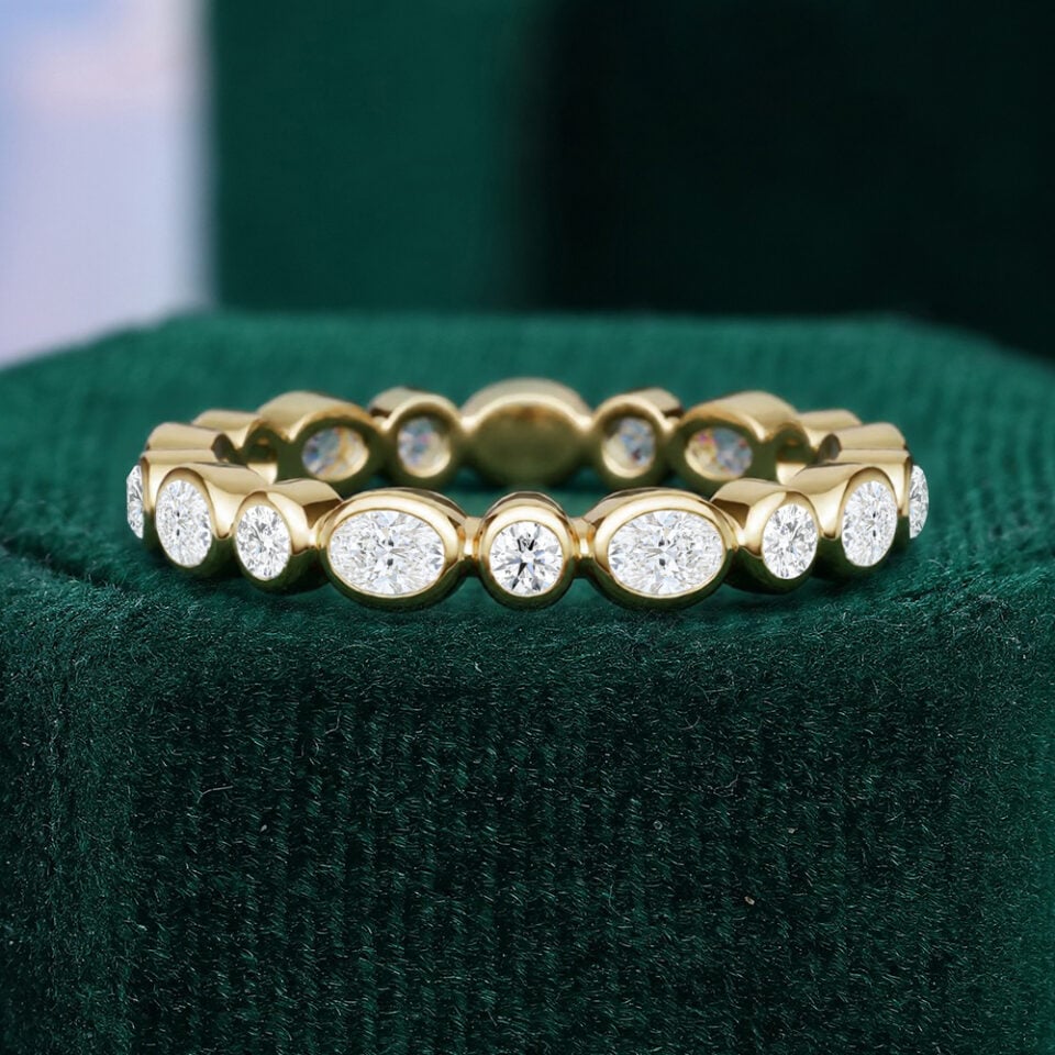 Alternating Oval & Round Lab Diamond Wedding Band Full Eternity Stacking Ring
