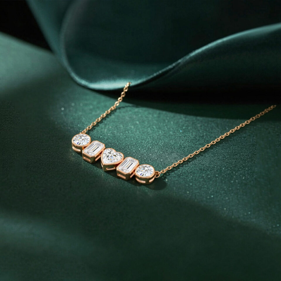 Bezel Set Mixed Cut Lab Diamond Line Necklace (4)