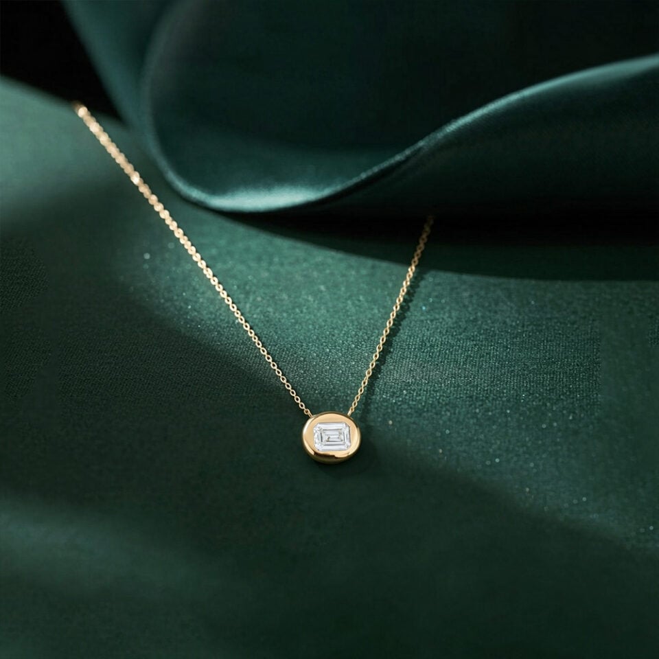 Bubble Bezel Emerald Cut Lab Diamond Solitaire Necklace For Women (6)