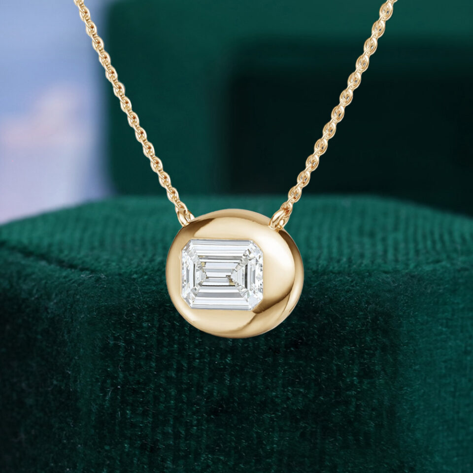 Bubble Bezel Emerald Cut Lab Diamond Solitaire Necklace For Women (8)