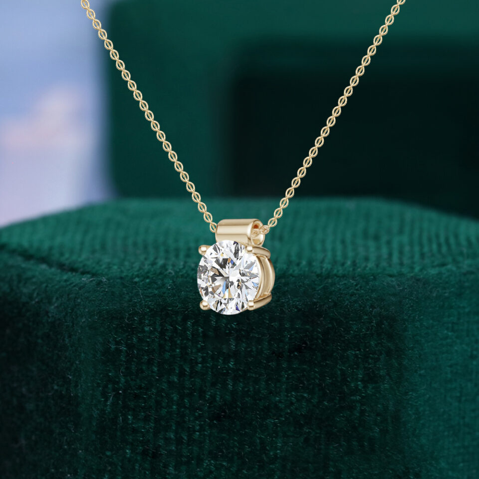 Classic round cut lab diamond solitaire necklace