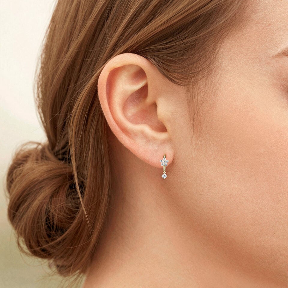 Floral Inspired Round Cut Lab Diamond Huggie Hoop Earrings (2)