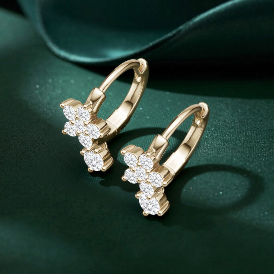 Floral Inspired Round Cut Lab Diamond Huggie Hoop Earrings (3)