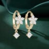 Floral Inspired Round Cut Lab Diamond Huggie Hoop Earrings