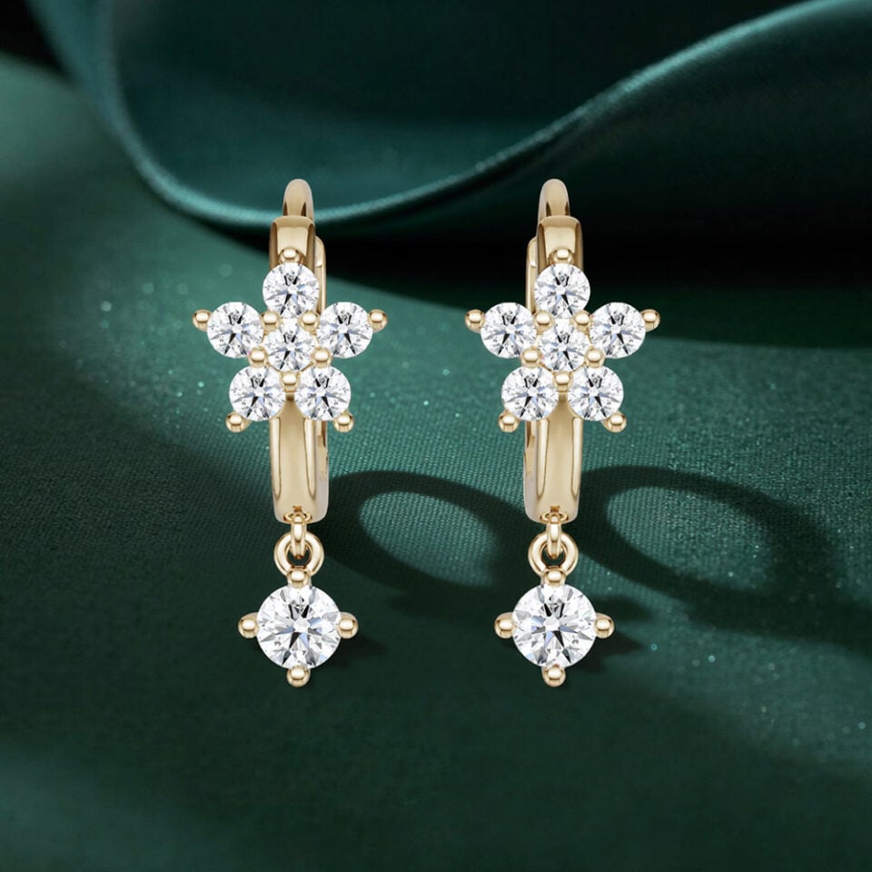 Floral Inspired Round Cut Lab Diamond Huggie Hoop Earrings