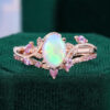 Garden Themed Oval Cut Natural Opal Bridal Ring Set With Pink Sapphire Accents (2)