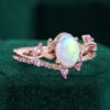 Garden Themed Oval Cut Natural Opal Bridal Ring Set With Pink Sapphire Accents (6)