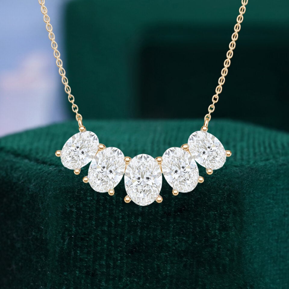 Graduated Oval Cut Lab Diamond Five Stone Necklace