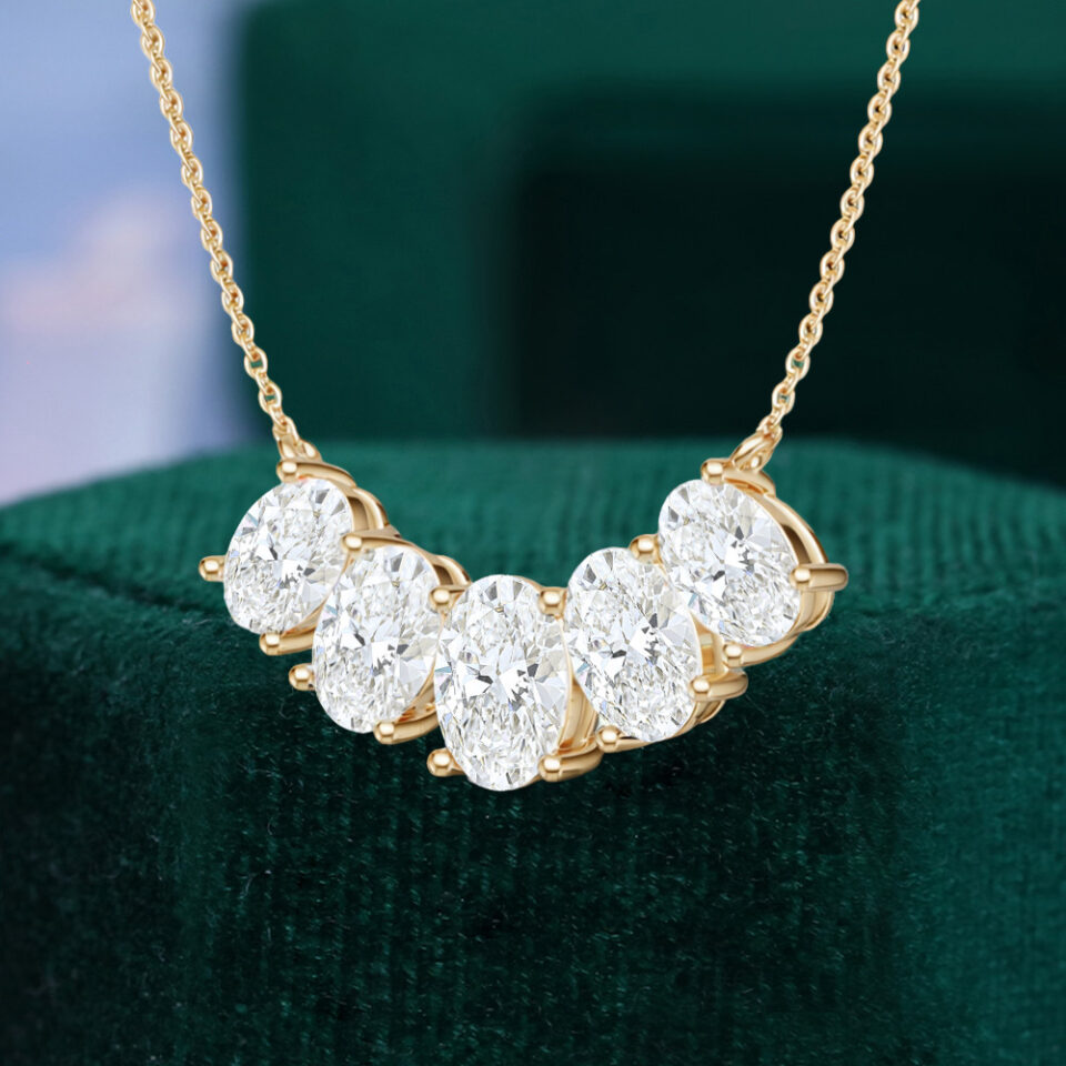 Graduated Oval Cut Lab Diamond Five Stone Necklace (3)