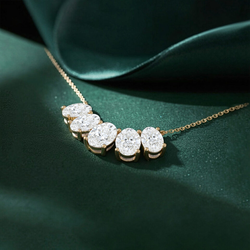 Graduated Oval Cut Lab Diamond Five Stone Necklace (4)