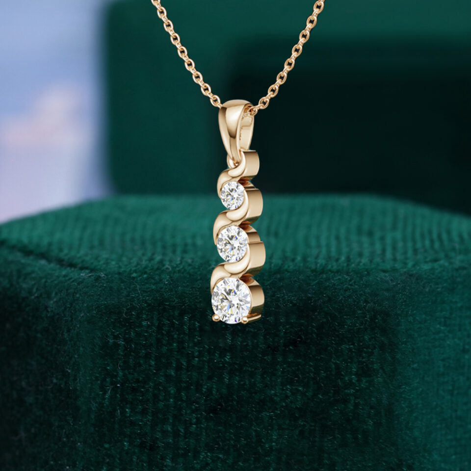 Graduated Round Lab Diamond Wave Drop Pendant Necklace (2)