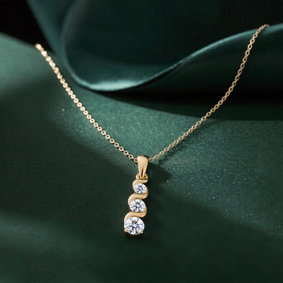 Graduated Round Lab Diamond Wave Drop Pendant Necklace (5)