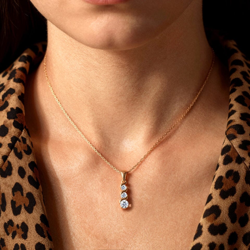 Graduated Round Lab Diamond Wave Drop Pendant Necklace (6)