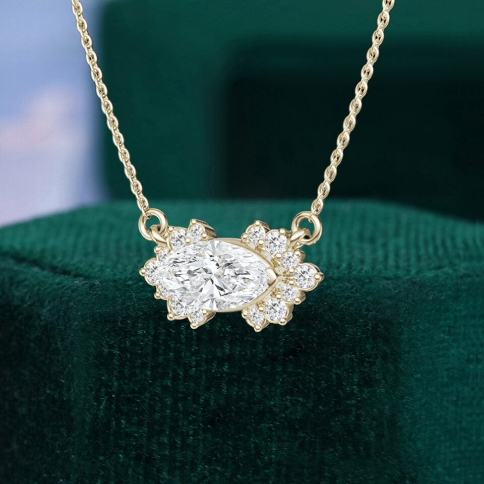 Horizontal Marquise Cut Lab Diamond Necklace with Cluster Accents (3)