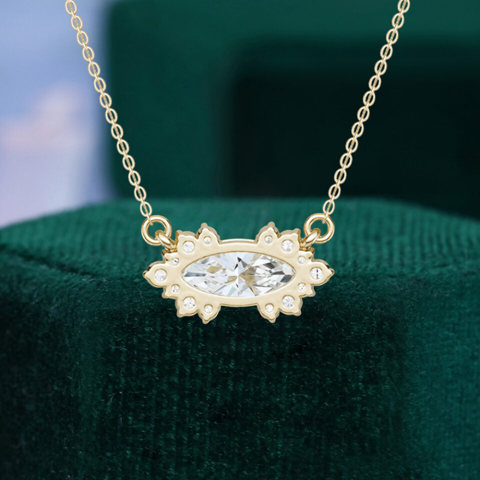 Horizontal Marquise Cut Lab Diamond Necklace with Cluster Accents (4)