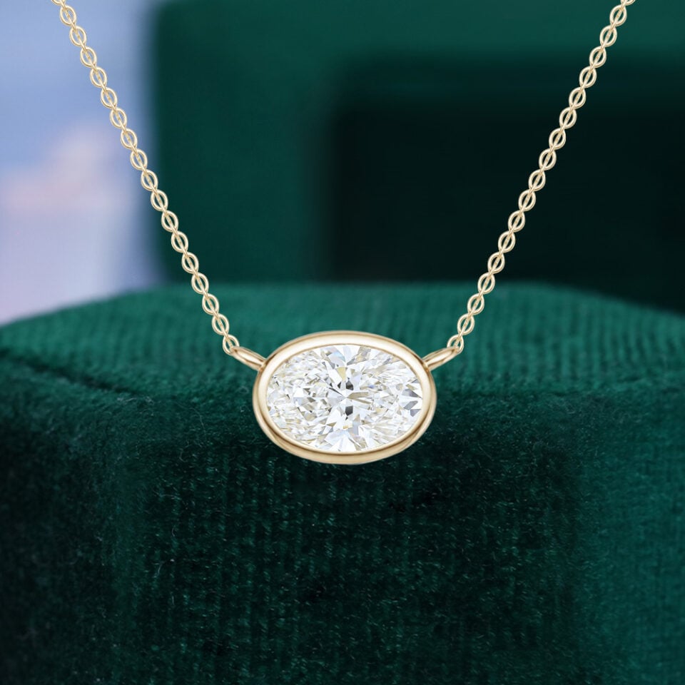Horizontal Oval Cut Lab Diamond Bezel Solitaire Necklace