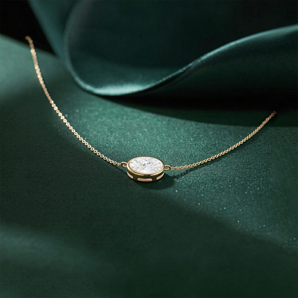 Horizontal Oval Cut Lab Diamond Bezel Solitaire Necklace (6)