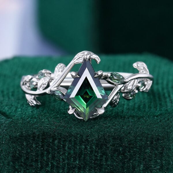 Kite Cut Teal Sapphire Nature Inspired Engagement Ring