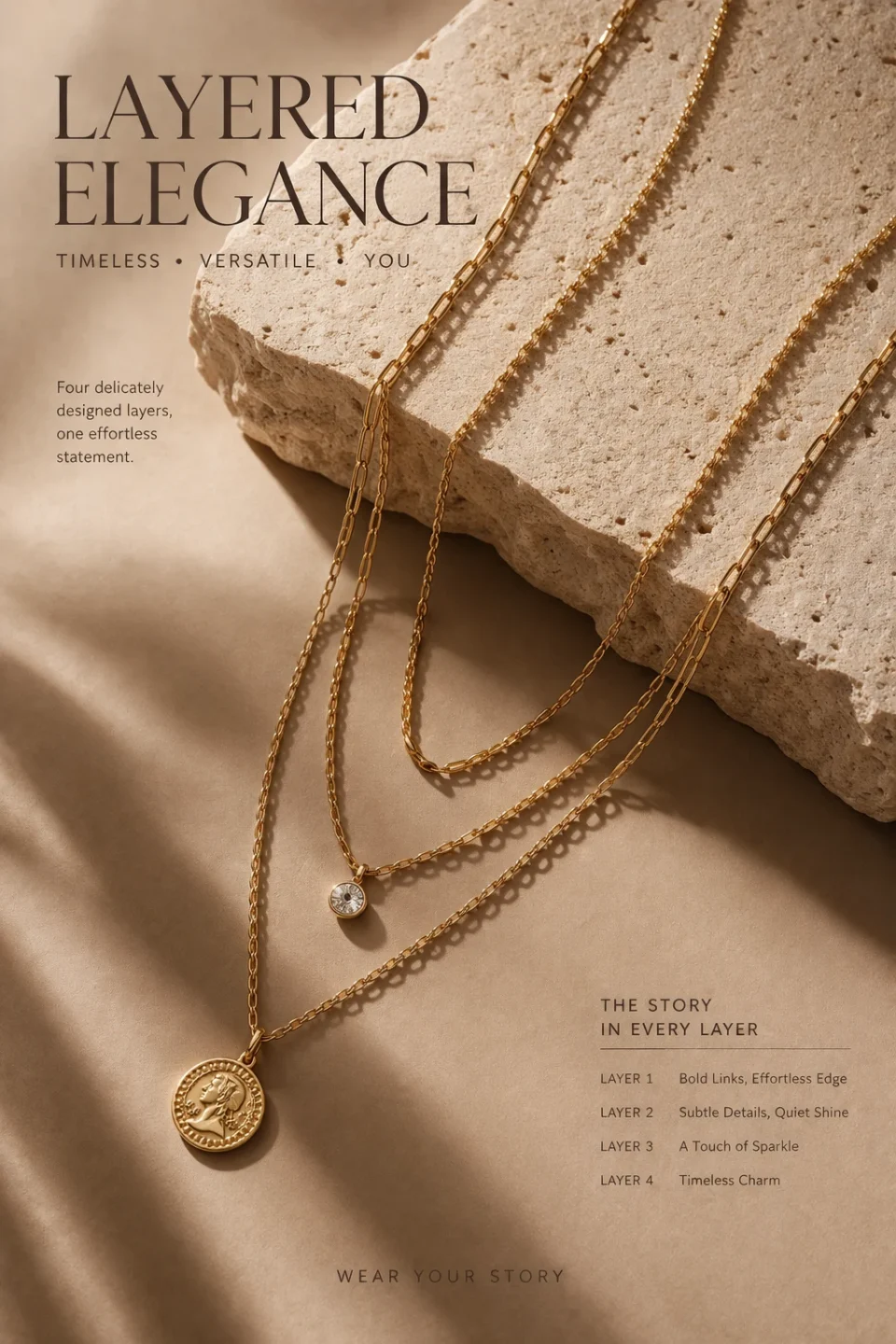 Layered gold necklaces