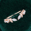 Leaf Accented Moissanite Open Curved Wedding Band Stacking Anniversary Ring (1)