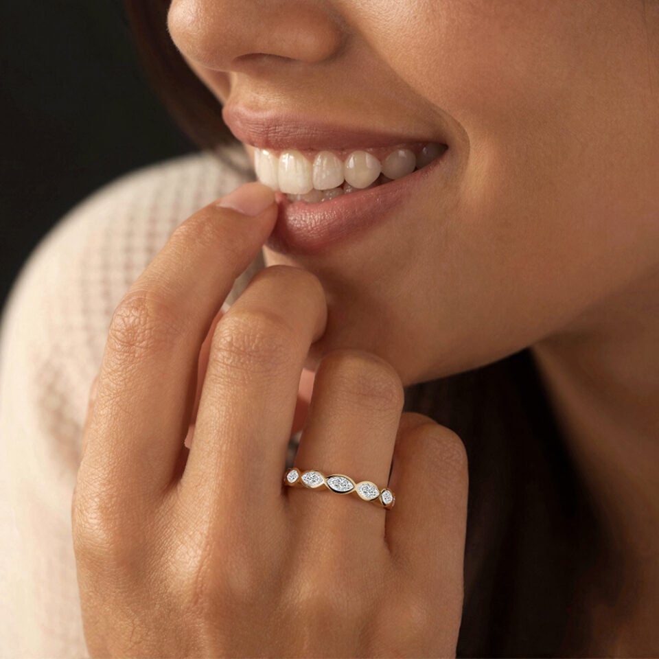 Marquise Cut Lab Diamond Wedding Band Full Eternity Stacking Ring (2)
