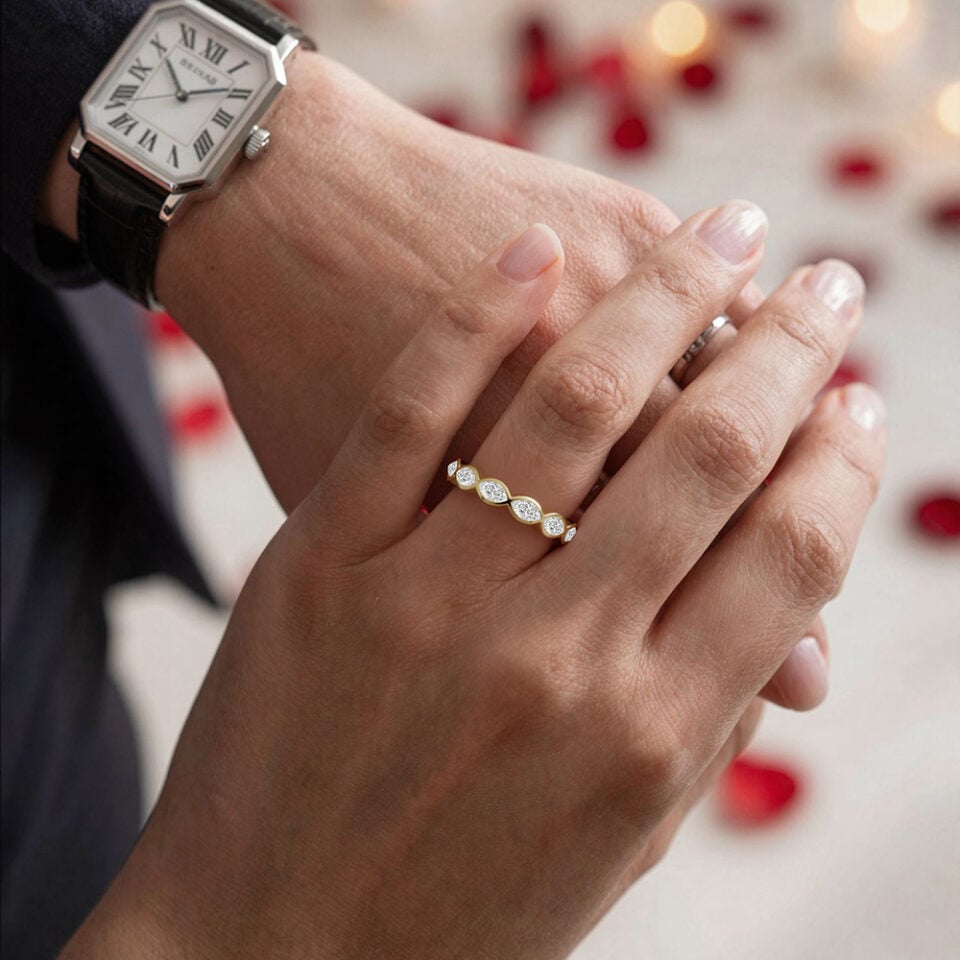 Marquise Cut Lab Diamond Wedding Band Full Eternity Stacking Ring (3)