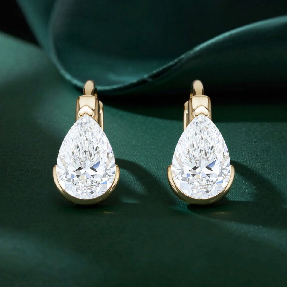 Minimalist Pear Cut Lab Diamond Huggie Hoop Earrings