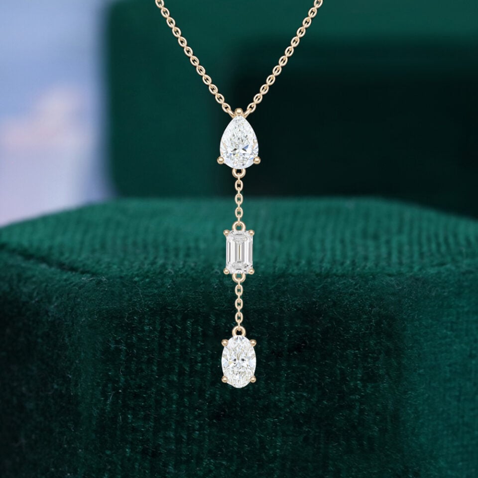 Mixed Cut Lab Diamond Three Stone Pendant Necklace