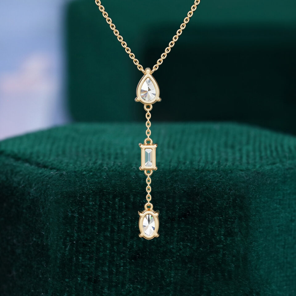 Mixed Cut Lab Diamond Three Stone Pendant Necklace (3)