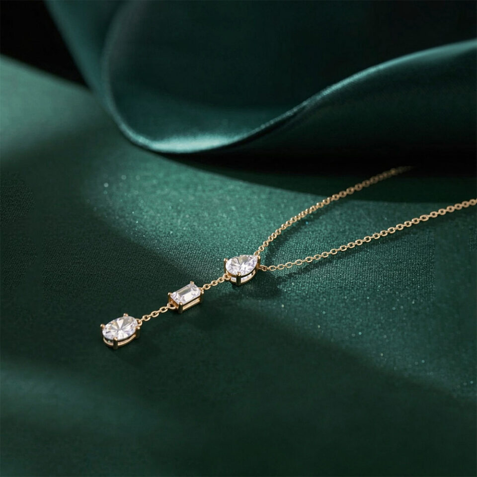 Mixed Cut Lab Diamond Three Stone Pendant Necklace (5)