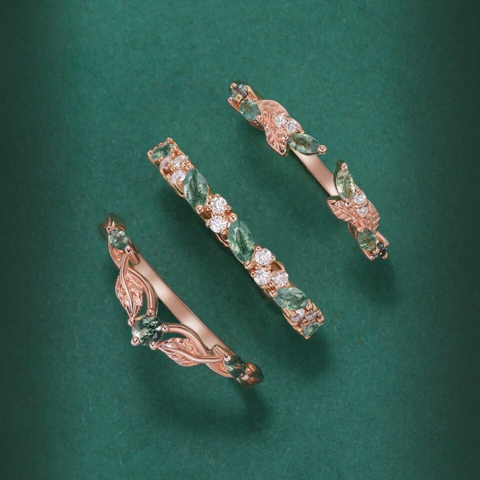 moss agate wedding band collection
