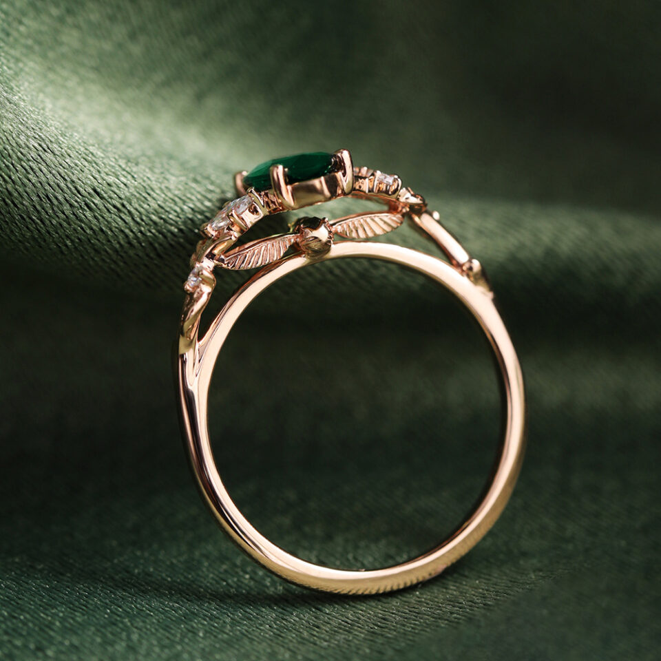Nature Inspired Marquise Cut Emerald Engagement Ring with Hidden Detail (10)