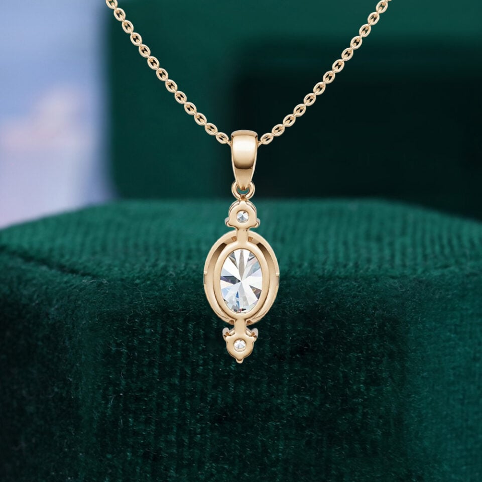 Oval Cut Lab Diamond Three Stone Pendant Necklace (4)