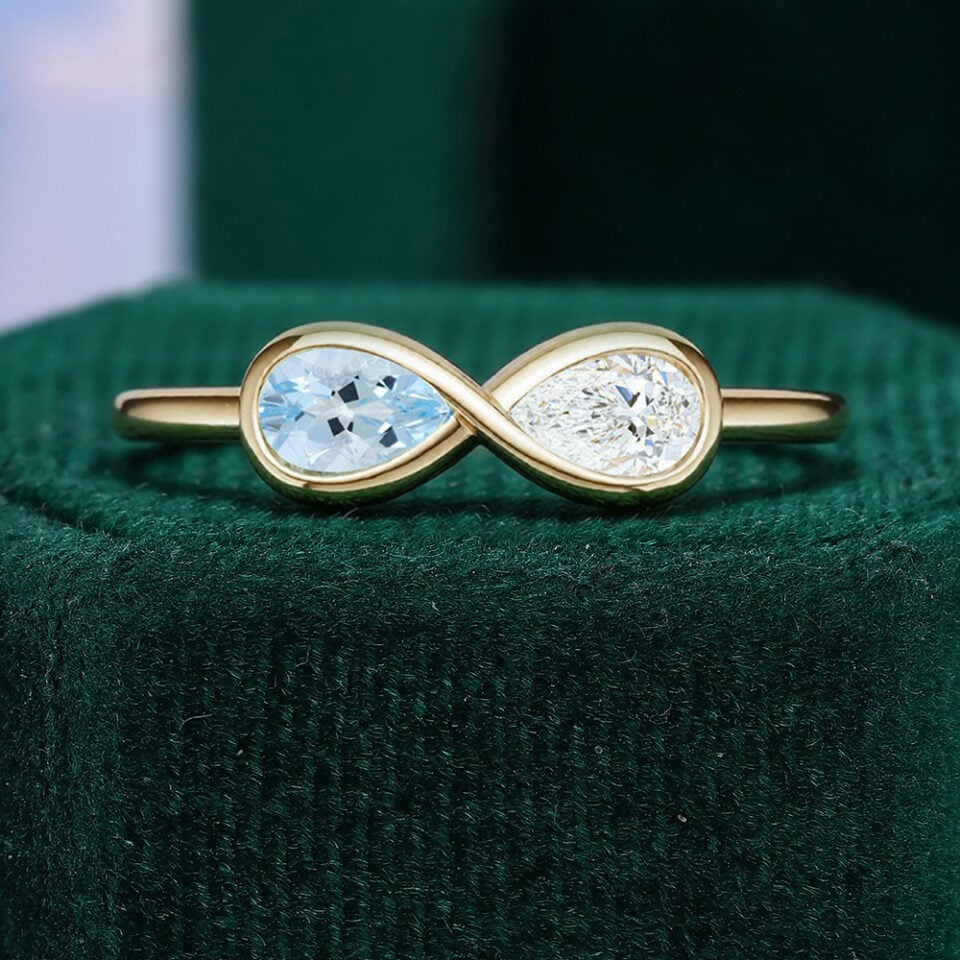 Pear Cut Aquamarine & Lab Diamond Infinity Toi et Moi Engagement Ring